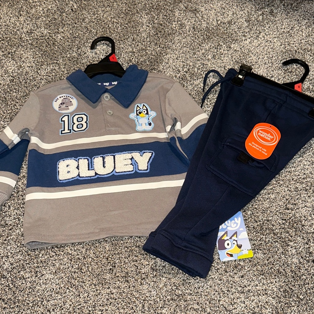 5/$15 Bluey Kids' Gray and Blue Outfit Set